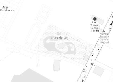 Black-and-white street map around May's Garden, Bacolod City